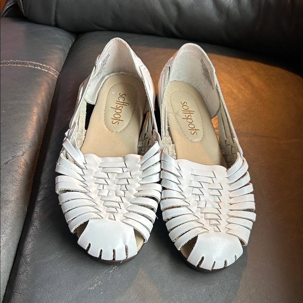 Softspots White Woven Peep-Toe Slip-On Flats